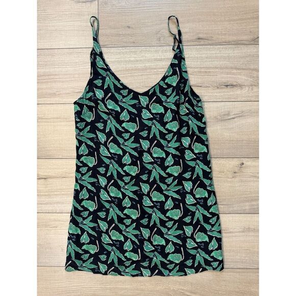 Urban Outfitters Women’s Black Green Leaf Print Mini Dress L Large Y2K 90s - Picture 2 of 4